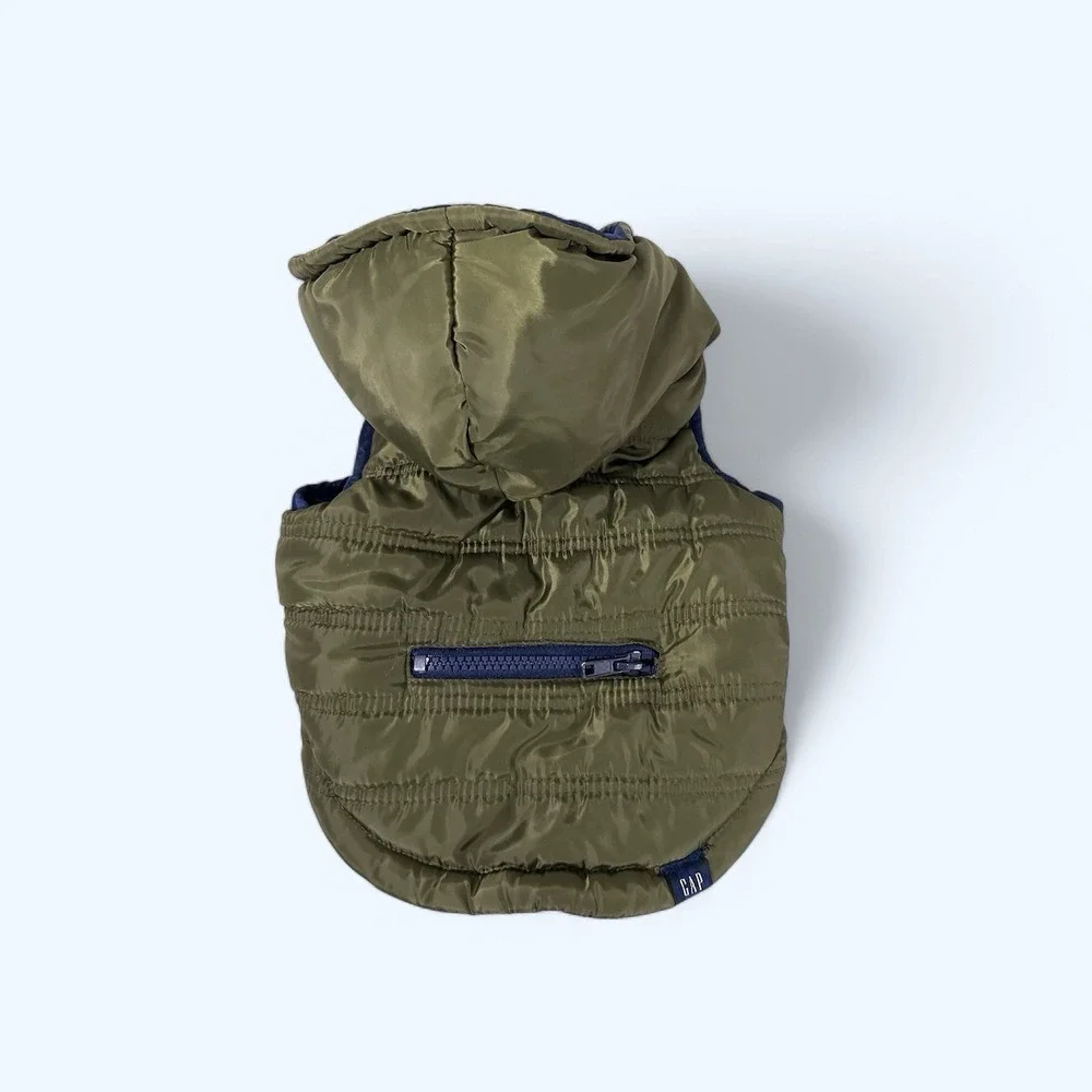 GAP Green & Navy Blue Quilted Bomber Zip Up Hooded Dog Coat/Jacket Small